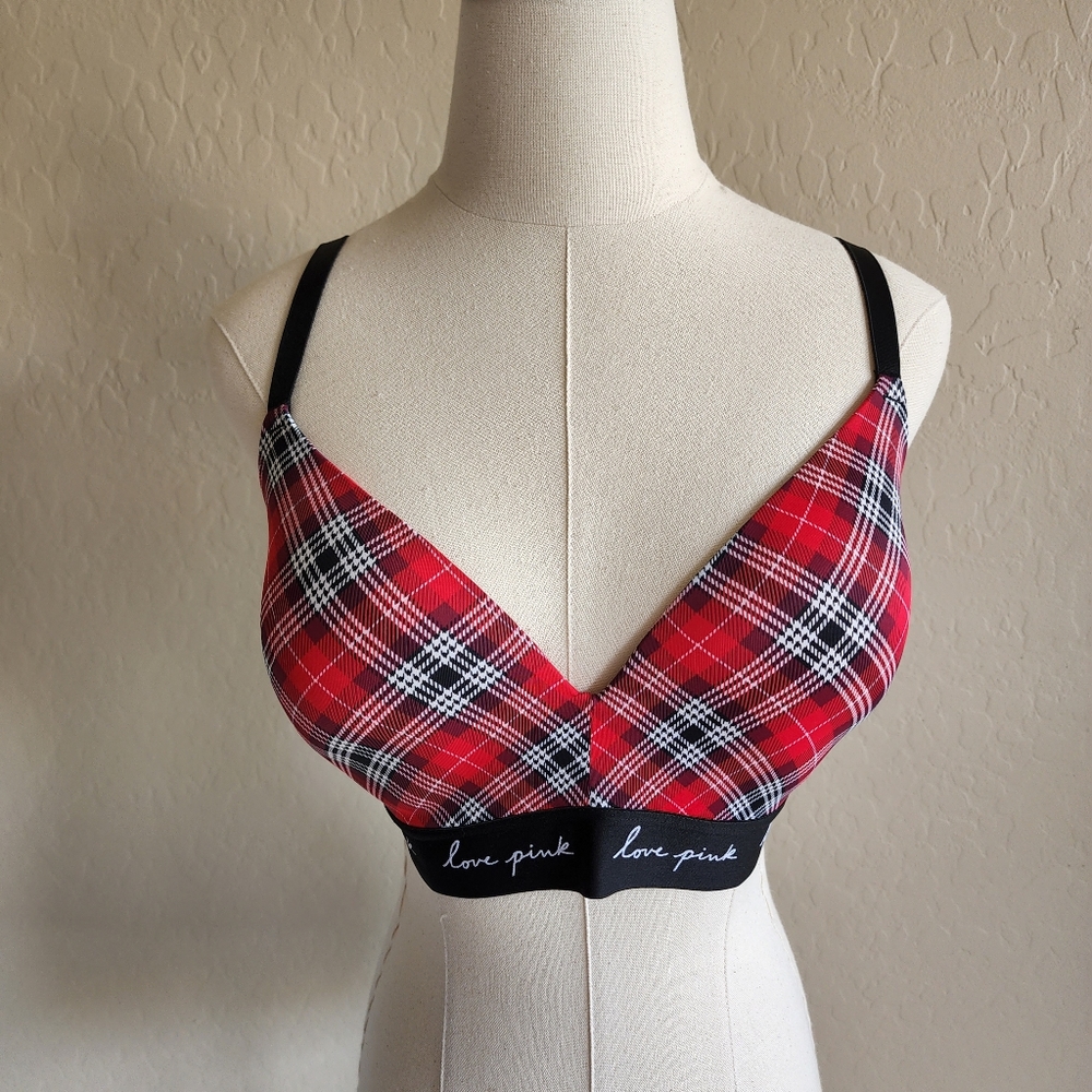 Victoria's Secret PINK Bra 34DD Plaid Wear Everywhere Wireless Lightly Lined‎